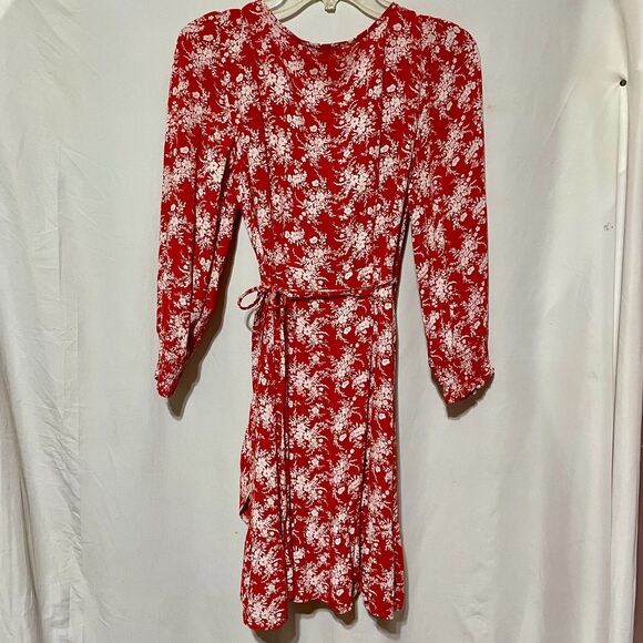 American Eagle Red Floral Wrap Dress Small - Picture 4 of 15